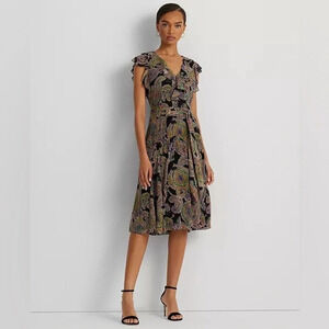 LAUREN RALPH LAUREN
Women's Paisley Belted Crinkle Georgette Dress Sz : 14W
